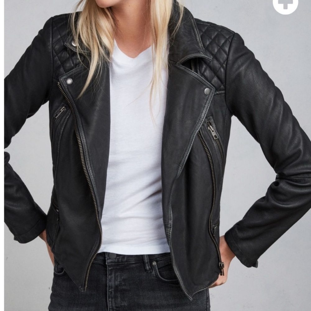 ALLSAINTS Cargo Quilted Leather Biker Jacket size 10 US